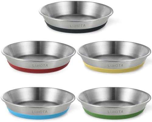 Cat Bowls, 2 Pcs 304 Stainless Steel Cat Bowls for Food and Water with Whisker-Friendly Shallow Design and Non-Slip Silicone Base, Perfect for Cats & Small Dogs (5 Pack -Mix Color)