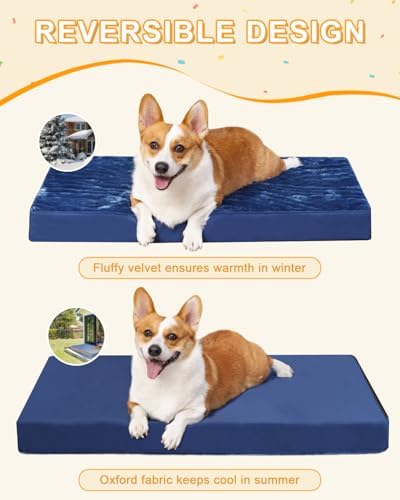 KSIIA Orthopedic Dog Bed for Medium Dogs with Waterproof Lining,Blue, 29x18