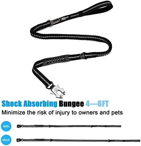 Raipult Tactical Shock Absorbing Bungee Dog Leash Heavy Duty, 4-6ft, Black