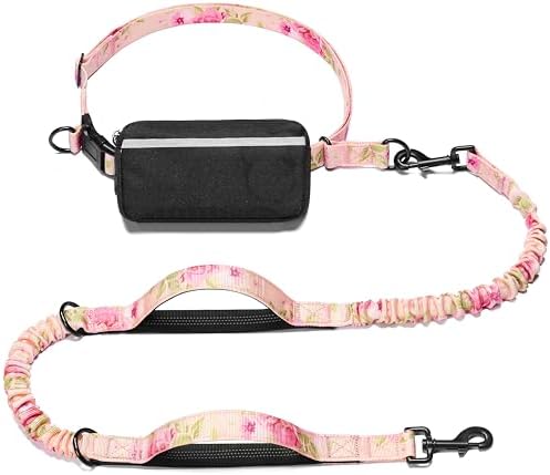 iYoShop Hands Free Dog Leash with Zipper Pouch, Pink Sakura, Large