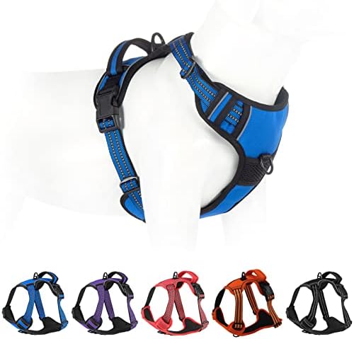 No Pull Dog Harness for Small Medium Large Dogs Adjustable Reflective Pet Vest with Front Clip Padded Harness for Dogs Easy Control Handle Best for Outdoor Training and Walking Blue XL