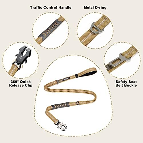 Raipult Tactical Shock Absorbing Bungee Dog Leash Heavy Duty, 4-6ft, Khaki