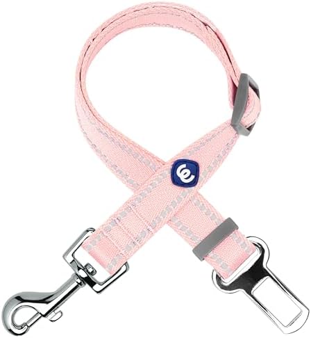 Blueberry Pet Essentials Pastel Color Reflective Dog Seat Belt Tether, Baby Pink, Durable Safety Car Vehicle Seatbelts Leads Use with Harness