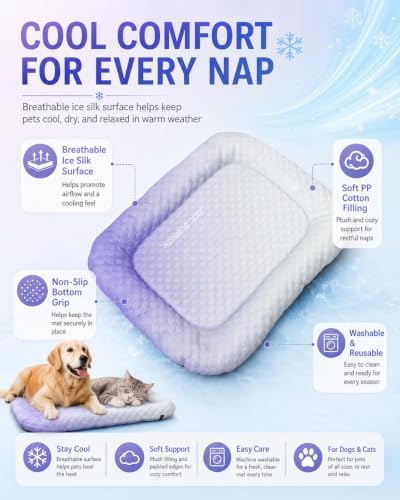 Ice Silk Pet Cooling Mat -Breathable Summer Cooling Bed for Dogs & Cats, 2026 New Reversible Pressure Activated Blanket, Stay Cool & Dry, Washable, Non-slip Self Cool Foldables Pad(Purple,19.6*25.6in)