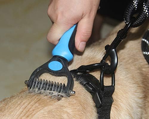 Maxpower Planet Pet Grooming Brush - Double Sided Dematting Undercoat Rake for Dogs and Cats, Extra Wide Pet Brush to Reduce Shedding by 95% (Blue, S) | 9 & 17 Teeth, Deshedding & Dematting Tool, Long & Thick Double Coats, Non-Slip Handle, Reduces Shed...
