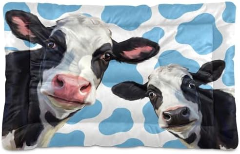 Cow Dog Bed Crate Pad, Multi-Purpose Pet Mat for Crate and Car, Silicone Dotted Anti-Slip Base Couch Protector, Washable One-Piece Puppy Sleeping Pad, 24x18 inch