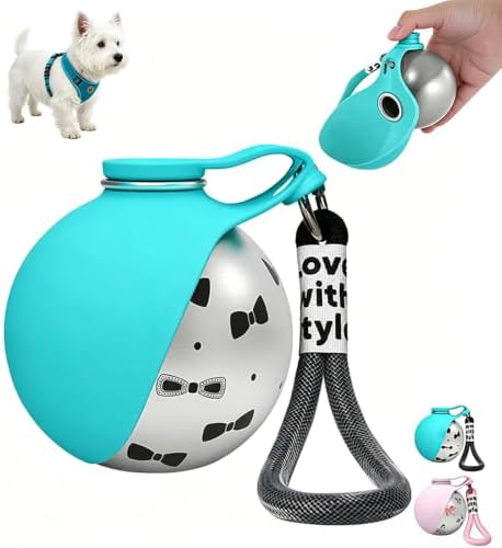 Portable Dog Water Bottle, Flip-Top Silicone Bowl Design, Insulated Hot & Cold Retention Material, One-Hand Leakproof Use, Perfect for Walking & Hiking, 10oz (Blue, Printing)