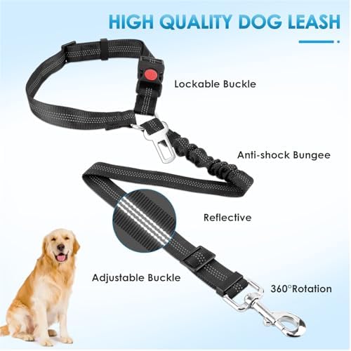 Lukovee Dog Seat Belt, 2 Pack, 3-in-1 Headrest & Seatbelt Clip & Latch