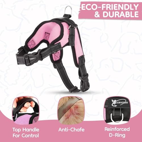 No Pull Reflective Adjustable Dog Harness With Handle- Comfortable Soft All Weather Mesh, Easy On Puppy Harness For Small Medium and Large Dogs (Pink) X-Small