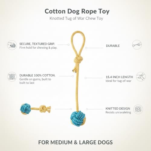 1 Pack Cotton Dog Rope Toy, 15.4 Inch Knotted Tug of War Chew Toy for Medium and Large Dogs