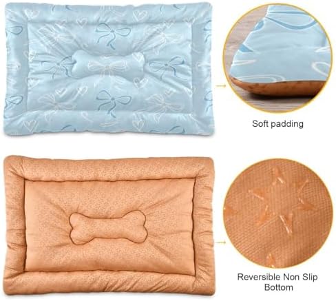 Soft Blue Bows Dog Mat Non-Slip Crate Pad with 4cm Thick Padding Washable Pet Bed Mat for Dog Crate, Car Seat, Floor 24" x 18"