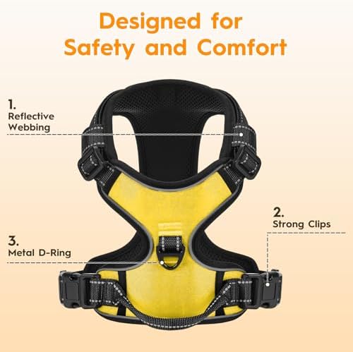 No Pull Dog Harness, No-Choke Soft Padded Reflective Dog Vest Harness with Front Clip & Top Handle, 2 Quick-Release Buckles, Adjustable for Small Medium Large Dogs