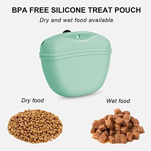 Left&Right Dog Clicker Training Kit,Silicone Dog Training Treat Pouch and Dog Clickers,Dog Treat Bag with Clicker Training for Dogs,Pet Treat Bag with Magnetic Buckle Closing and Waist Clip,Egg Green