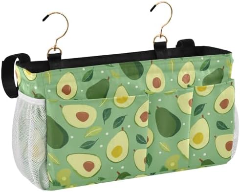 Bedside Caddy Hanging Bunk Bed Caddy Bed Organizer Hanging Pocket with 2 Hooks Bedside Storage Organizer Pocket Bag Holder Green Avocado and Leaf