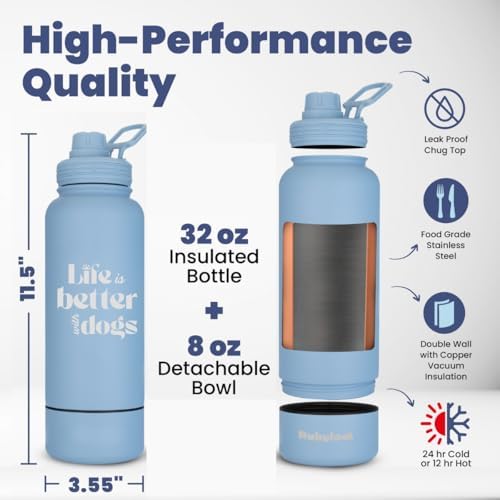 Rubyloo Dog Water Bottle w/Detachable Bowl for Dog Lovers, Life is Better