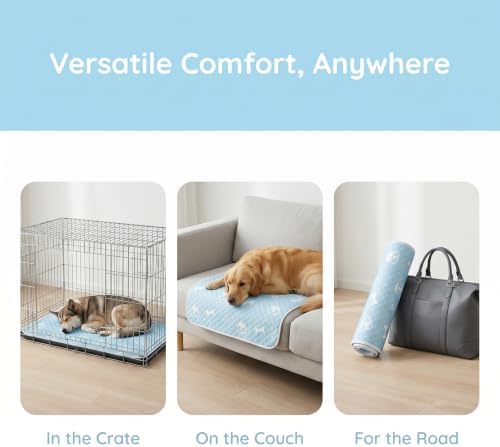 Cooling Mat for Dogs, Ice Silk No Gel Non-Slip Washable Puppy Pad for Indoor Outdoor Travel, L 27.6"x19.7"