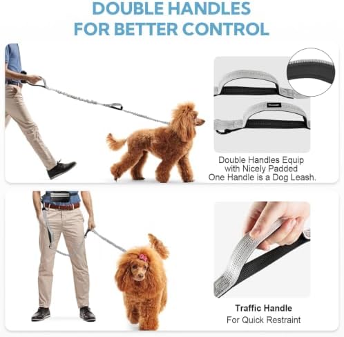 Hands Free Dog Leash with Pouch, Retractable Bungee with Double Padded Handles, Dog Leashes with Bungee for Medium & Large Puppy