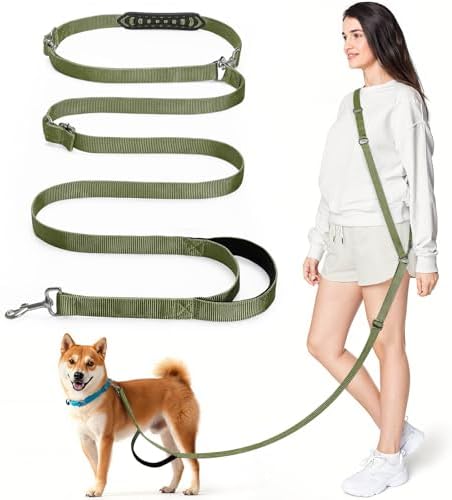 8.5ft Hands Free Dog Leash Adjustable for Medium Dogs, Army Green