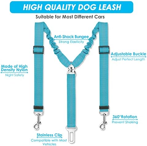 SlowTon Double Dog Seat Belt for Car with Elastic Bungee Buffer, Adjustable