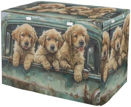 Cute Puppies Car Pet Kennel Cover with Mesh Windows Breathable Cover for Dog Crate Small