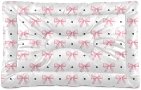 Pink Bows Dog Bed Crate Pad, Multi-Purpose Pet Mat for Crate and Car, Silicone Dotted Anti-Slip Base Couch Protector, Washable One-Piece Puppy Sleeping Pad, 36x24 inch