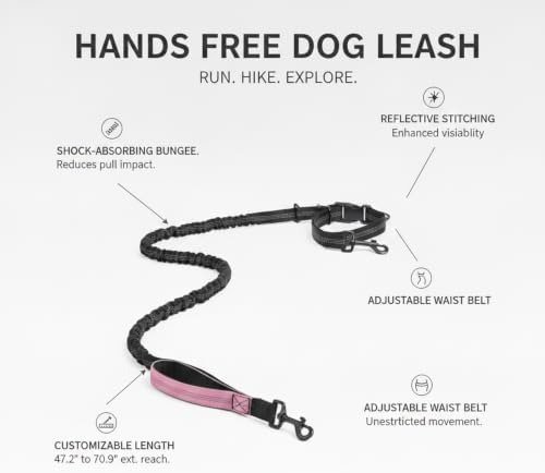 1 Pack Hands Free Dog Leash, Adjustable Nylon Waist Belt with Shock-Absorbing Bungee and Reflective Strips for Running and Hiking