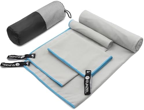 Eunzel Quick Dry Camping Towel, Microfiber Travel Towel 3 Size at 1 Pack,Fast Drying Towel Set for Camping, Beach, Gym, Sports, Yoga & Swimming Pool, Light Grey