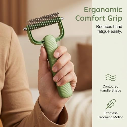 Double Sided Dematting Comb,2026 Upgrade Undercoat Rake Pet Grooming Tool for Shedding, Tangles & Matted Fur, Stainless Steel Deshedding Brush for Long Haired & Thick Coat Pets (Green)