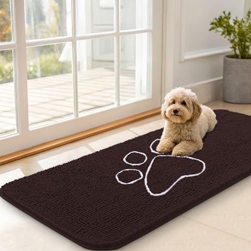 OLANLY Dog Door Mat for Muddy Paws 47x20, Paw Print Design Chenille Mud Mat