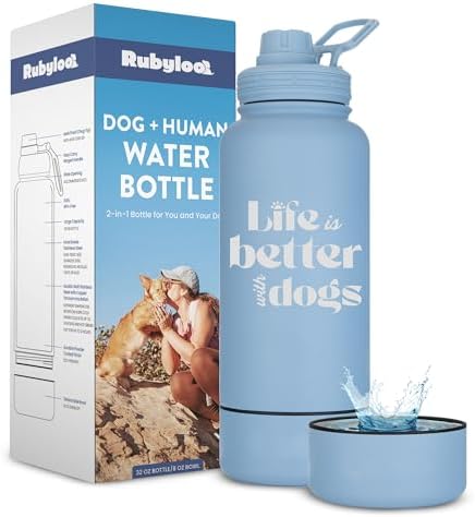 Rubyloo Dog Water Bottle w/Detachable Bowl for Dog Lovers, Life is Better