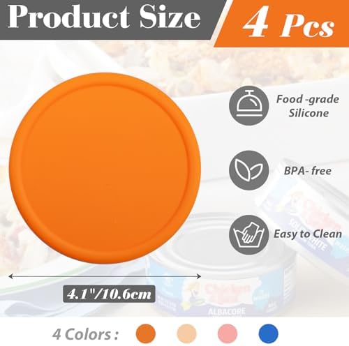 4 Inch Silicone Tuna Can Lids for Bumble Bee, 4 Pack Reusable Can Cover Topper for Chicken of the Sea, Silicone Can Lids for DINTY MOORE Stew Can 15oz or DON FRANCISCO'S coffee Can 12oz