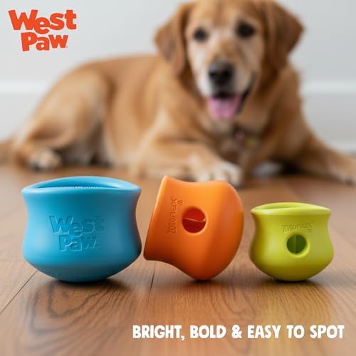 WEST PAW Zogoflex Toppl Interactive Treat Dispensing Puzzle Dog Toy for Mental Stimulation & Enrichment-Holds Kibble & Treats-Lickable, Freezable & Dishwasher Safe-Made in USA-Large-Sunflower Yellow