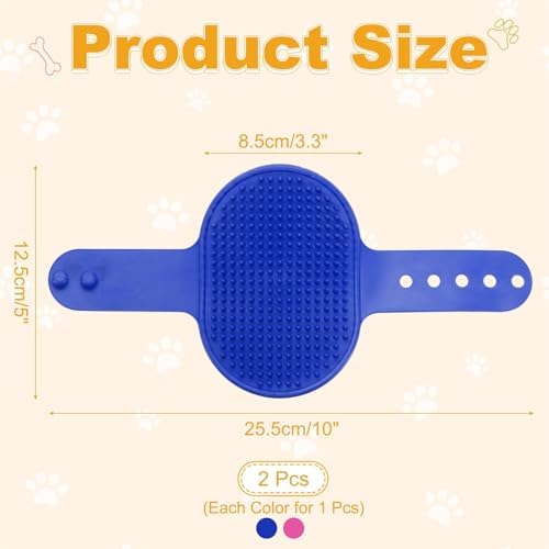 Dog Bath Brush, Silicone Pet Shampoo Brush with Adjustable Ring Handle Massage Scrubber Comb(2Pcs, Pink/Dark Blue), for Long Short Hair Dogs and Cats Bathing Cleaning Shampooing