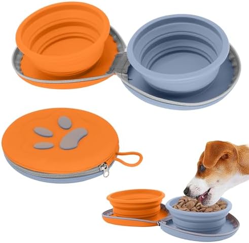 Collapsible Dog Bowls, 2-in-1 Pet Travel Bowls Blue Orange