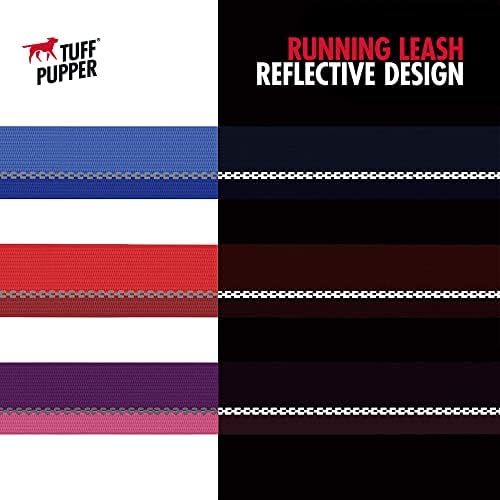Tuff Pupper Hands Free Bungee Dog Leash | Lightweight for Running Jogging Walking | Adjustable Padded Waist Belt (24-50 inch) | Bungee Stretch 3 to 6 Feet | Strong Ballistic Nylon w/Reflective Strips