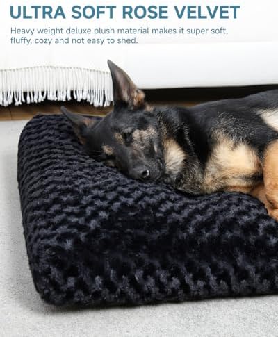 KSIIA Washable Dog Beds Large Sized Dog Crate Bed Plush Mat 47"x29" Black