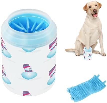 Dog Paw Cleaner Cup, Cartoon Snowman Christmas Portable Paw Washer with Soft Silicone Brush, Pet Foot Cleaner for Small Medium Large Dogs Cats, 2.56x4.53 Inch