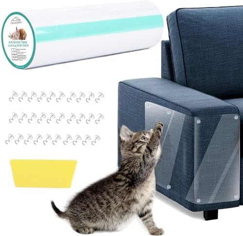 Anti Cat Scratch Furniture Protector, 118" x 12", Single Side Couch FurnitureProtector for Cats, 30 Twist Pins +1 Scraper
