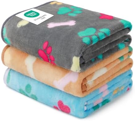 Luciphia 1 Pack 3 Blankets Fluffy Premium Fleece Pet Blanket Flannel Paw Printed Throw for Dog Cat(Large 41x31'', Grey/Brown/Blue)