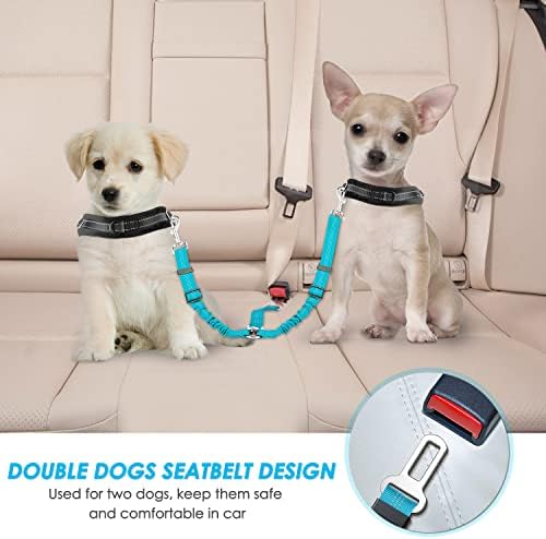 SlowTon Double Dog Seat Belt for Car with Elastic Bungee Buffer, Adjustable