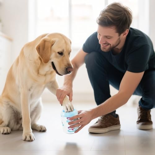 Dog Paw Cleaner Cup, Cartoon Snowman Christmas Portable Paw Washer with Soft Silicone Brush, Pet Foot Cleaner for Small Medium Large Dogs Cats, 2.56x4.53 Inch