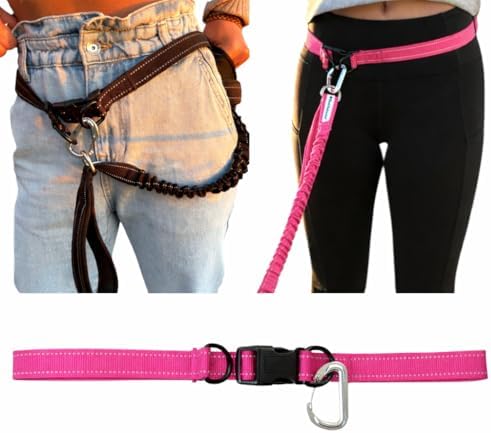 Shed Defender Hands Free Dog Leash Belt - Seen on Shark Tank - Attaches to All Leashes, Hands-Free Waist Leash for Walking, Running, Hiking, Adjustable one Size fits All, Designed in USA (Pink)