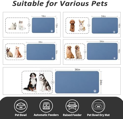 HotLive Pet Feeding Mat - Absorbent Dog & Cat Mat, Blue, 16"x24"