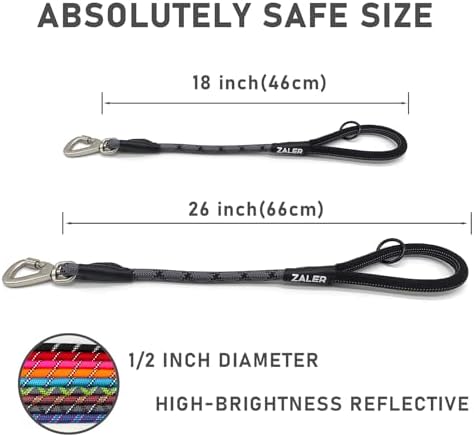 ZALER Short Dog Leash, 26 Inches Rope Traffic Leashes for Dogs, Reflective Dog Lead with O-Ring, Heavy Duty Pet Leash for Large and Medium Dogs (26" Black Gray)
