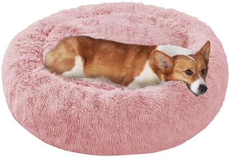 JOLLYVOGUE Dog Bed, Calming Anti-Anxiety Large Dog Bed, Fluffy Donut Cushion for Medium and Large Pets (27")