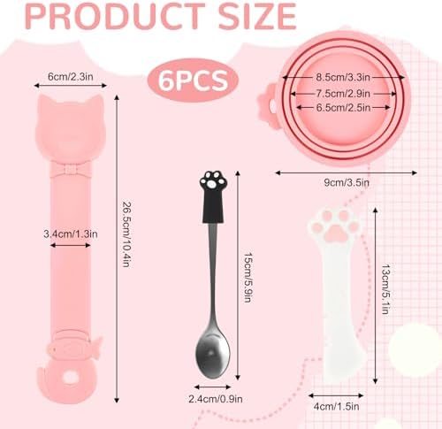 6 PCS Silicone Pet Food Can Covers Lids Set, Multi-Function Cat & Dog Wet Food Can Lids with Stainless Steel Spoon, Built-in Opener, Paw-Shaped Spatula & Treat Squeezer