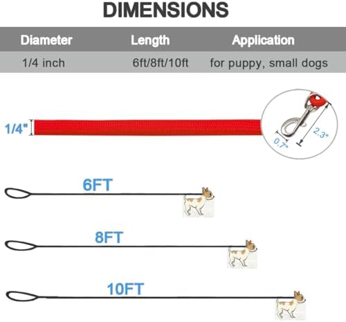 MayPaw Small Rope Dog Leash 10FT, 1/4-in Lightweight Strong Nylon Pet Lead