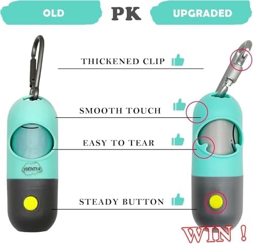 YUCHIYA Dog Poop Bag Holder Dispenser with LED Flashlight(Mint Green)