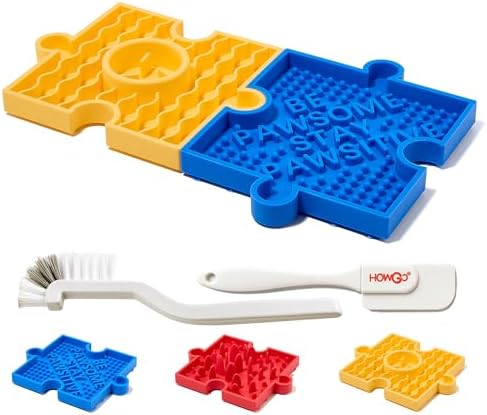 HowGo Puzzle Slow Feeder Lick Mat for Dogs and Cats, 38+ Suction Cups|Non-Slip Heavy Duty Maze Enrichment Blow BPA-Free Silicone|Reduce Boredom Anxiety Free Combination (2PCs, Blue&Yellow)