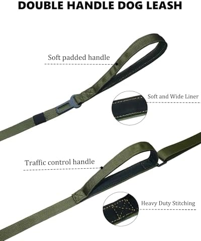 Hotsky Heavy Duty Double Handle No Bungee Dog Leash,ArmyGreen,4.5-6 FT